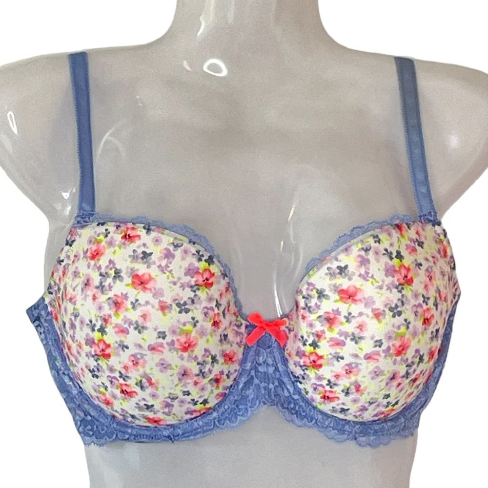 Victoria's Secret Dream Angels Demi Bra Lace Lavender and Orange Floral   32DDD
